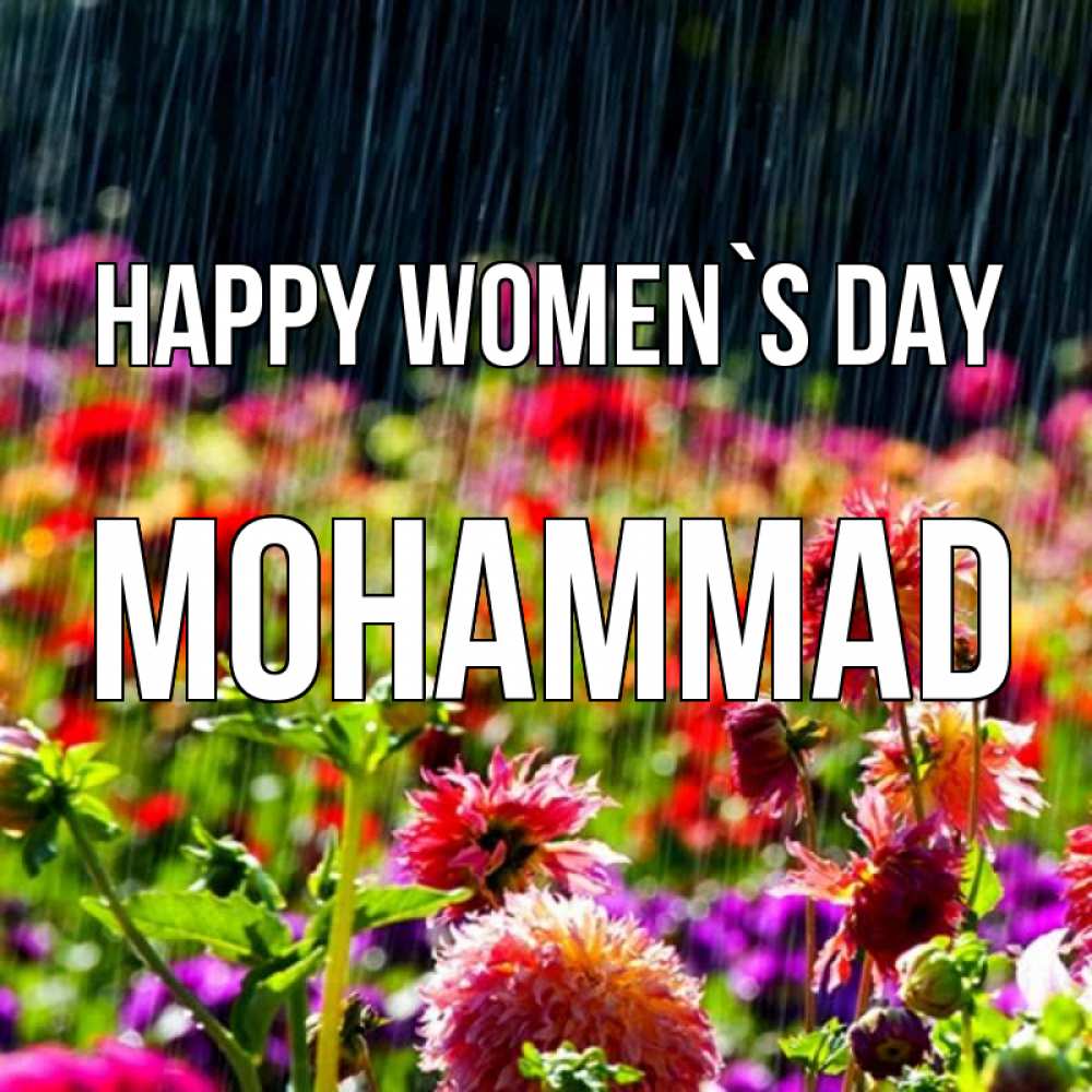 Greetings card с именем, Mohammad happy women`s day цветы под дождиком к международному женскому дню Greetings with text for free download 